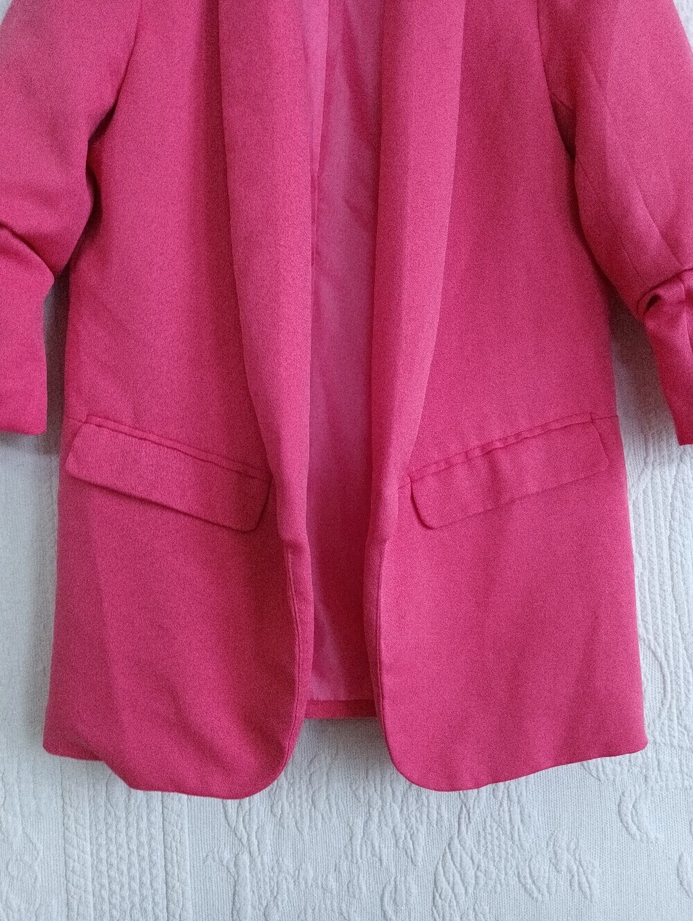 Oddi Hot Pink Blazer Open Front Ruched 3/4 Sleeve Small - Picture 3 of 9
